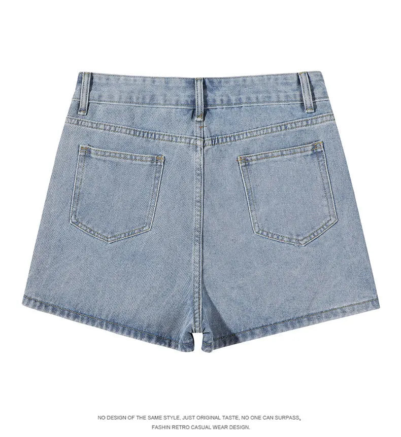 Fake Two-piece Design Slim Fit Skirt Shorts Woman High-Waist A-line Denim Shorts Girl Sexy Jean Skort