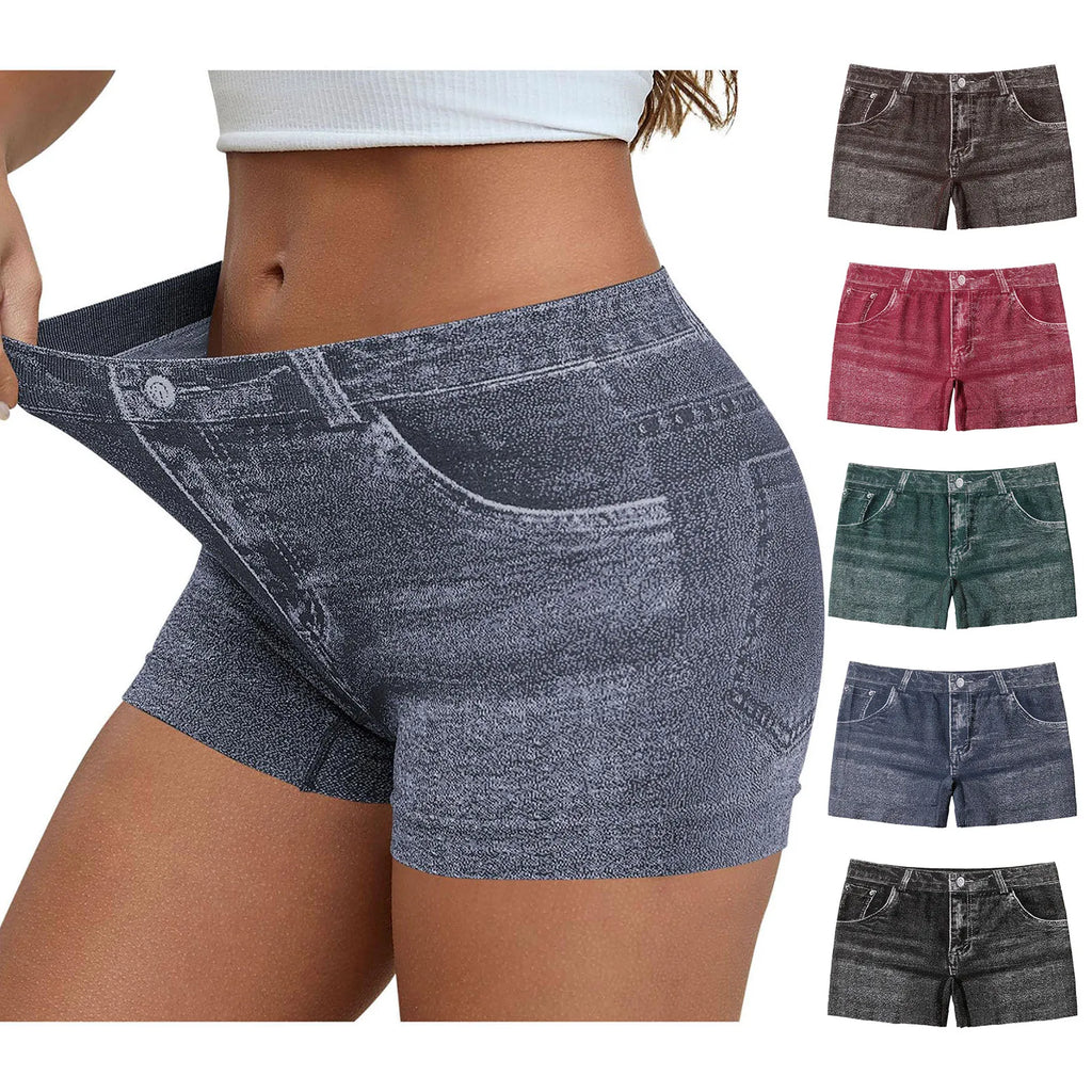 New Faux Imitation Denim Women's Boxer Shorts Seamless Denim Underwear Buttocks Elastic Low Waist Bottom Layer Yoga Shorts Women
