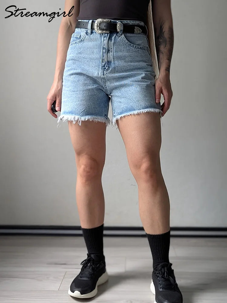 Streamgirl Blue Women's Denim Shorts Summer High Waist Casual Chic Loose Jean Shorts For Women Summer 2026 Denim Short Femme